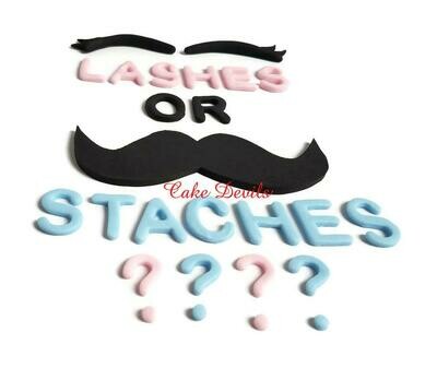 Lashes or Staches Gender Reveal Cake Topper, Fondant