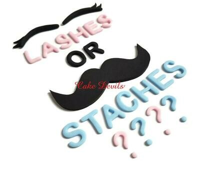 Lashes or Staches Gender Reveal Cake Topper, Fondant