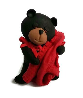 Black Bear Baby Shower Fondant Cake Toppers, Buffalo Plaid Grizzly Bear Cake Decorations