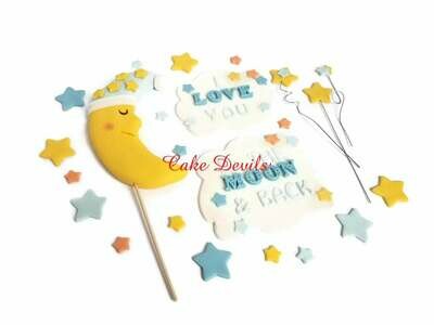 Fondant I love you to the Moon and Back Cake Toppers