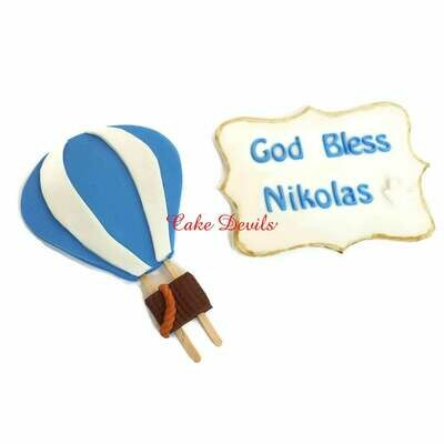 Hot Air Balloon and Personalized Fondant Plaque Cake Toppers