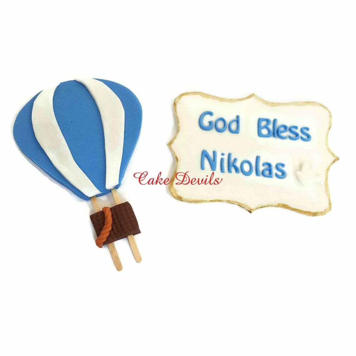 Hot Air Balloon and Personalized Fondant Plaque Cake Toppers