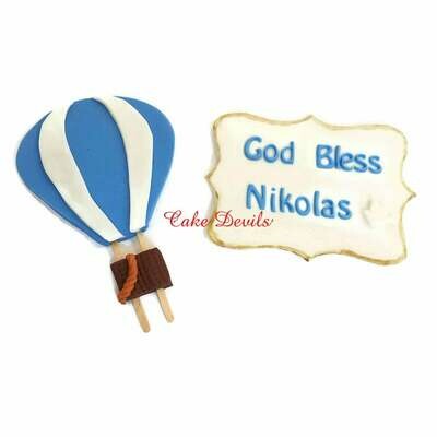 Hot Air Balloon and Personalized Fondant Plaque Cake Toppers