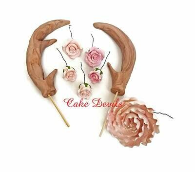 Fondant Antlers and Roses Cake Toppers, Hunting Cake Decorations