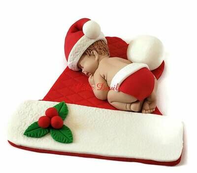 Fondant Baby on Santa Hat, Christmas Baby Shower Cake Topper