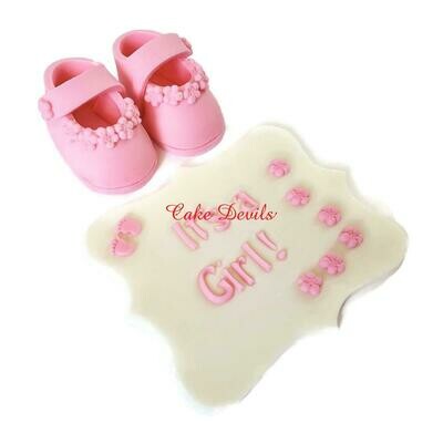 Bottle, Booties, and Plaque Baby Shower Fondant Cake Toppers