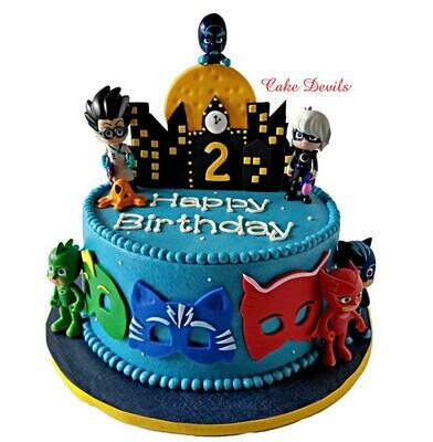 Superhero Buildings Cake Topper, Fondant Night Scene Cake Decorations