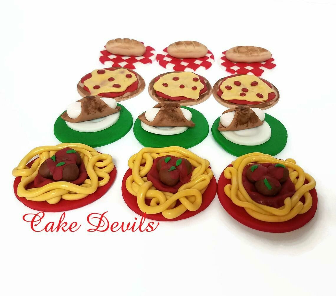 Italian Food Cupcake Toppers, Taste of Italy Fondant Cupcake Decorations