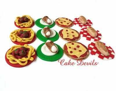 Italian Food Cupcake Toppers, Taste of Italy Fondant Cupcake Decorations