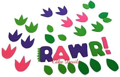 Dinosaur Foot Prints, ROAR Letters, and Leaves Fondant Cake Decorations