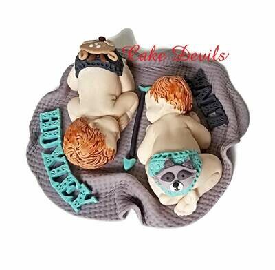 Woodland Fondant Baby Shower Cake Topper, Deer Butt Diaper, Raccoon Baby Butt