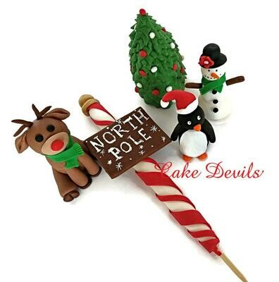 North Pole Holiday Cake Toppers, Fondant Christmas Decorations