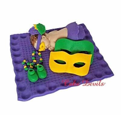 Fondant Mardi Gras Masquerade Mask Baby Shower Cake Topper