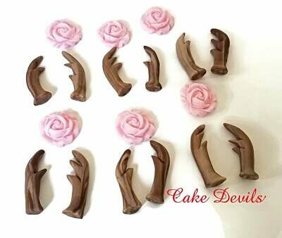 Fondant Antlers and Roses Cupcake Toppers