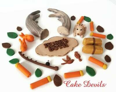 Hunting and Fishing Cake Toppers with Fondant Deer and Antler Cake Decorations
