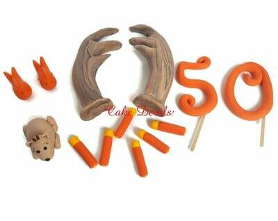 Hunting and Fishing Cake Toppers with Fondant Deer and Antler Cake Decorations