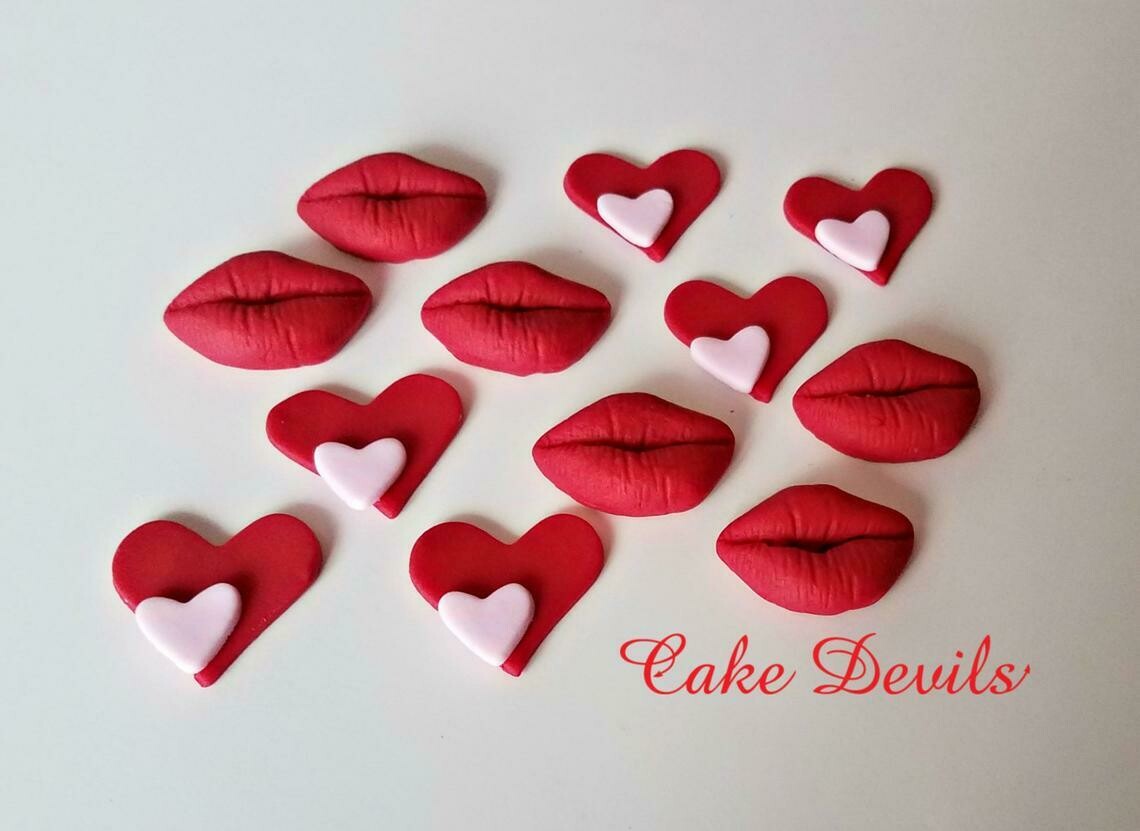 Heart & Lips Cupcake Toppers, Edible Valentine's Day Cake Decorations