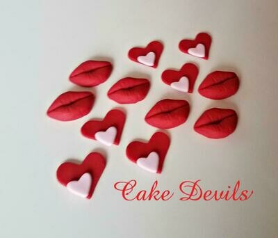 Heart &amp; Lips Cupcake Toppers, Edible Valentine's Day Cake Decorations