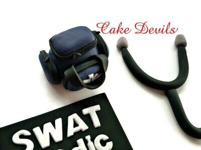 Emergency Medical Cake Topper Kit, Fondant SWAT Medic Cake Decorations including Medical bag, fondant guns