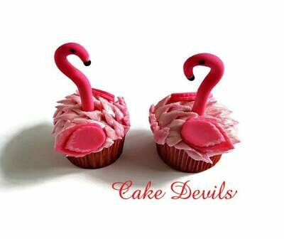 Flamingo Cupcake Toppers, Fondant, Flamingo Birthday Party,  or, Luau