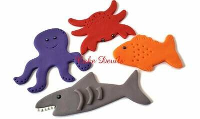 Ocean Life Fondant Cake Toppers, Fish Cake Decorations for Beach Party, Shark, Dolphin, Crab, Whale, Octopus, Handmade Edible Sea Creatures