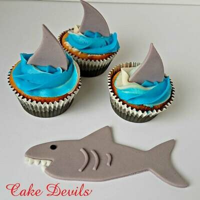 Shark Fin Fondant Cupcake Toppers and Shark Cake Decoration, Great for a Shark themed cake, Surf Cake, Pool Party, or Beach Party