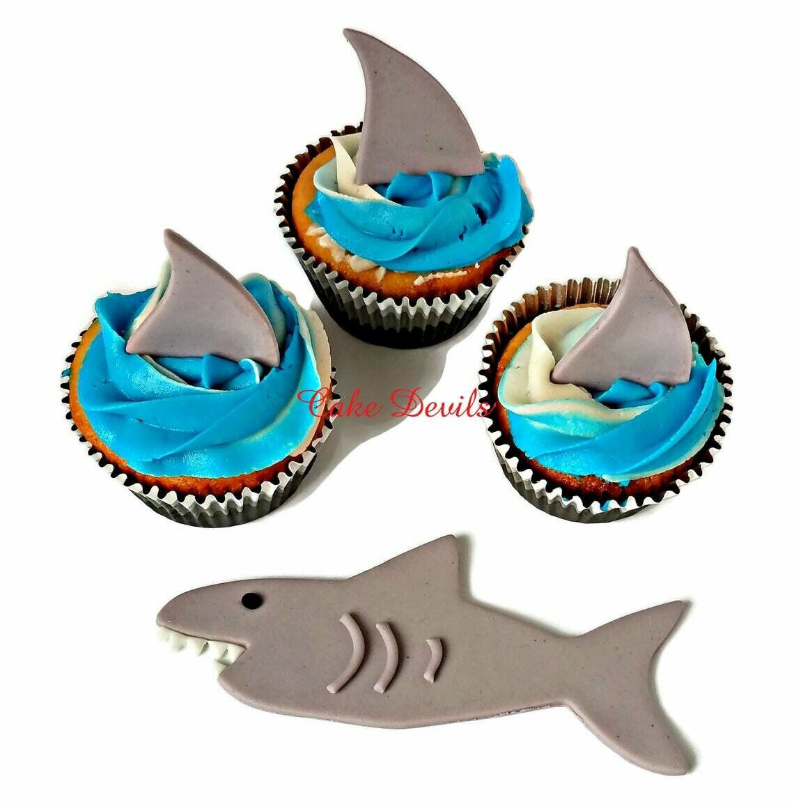 Shark Fin Fondant Cupcake Toppers and Shark Cake Decoration, Great for a Shark themed cake, Surf Cake, Pool Party, or Beach Party