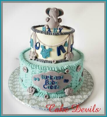 Elephant Baby Shower Cake Decorations, Fondant Baby Elephant Cake Topper, Clothesline Cake