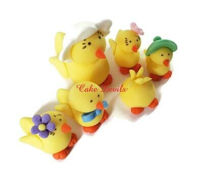 Fondant Ducks Cake Toppers, Five Little Ducks, Easter Cake