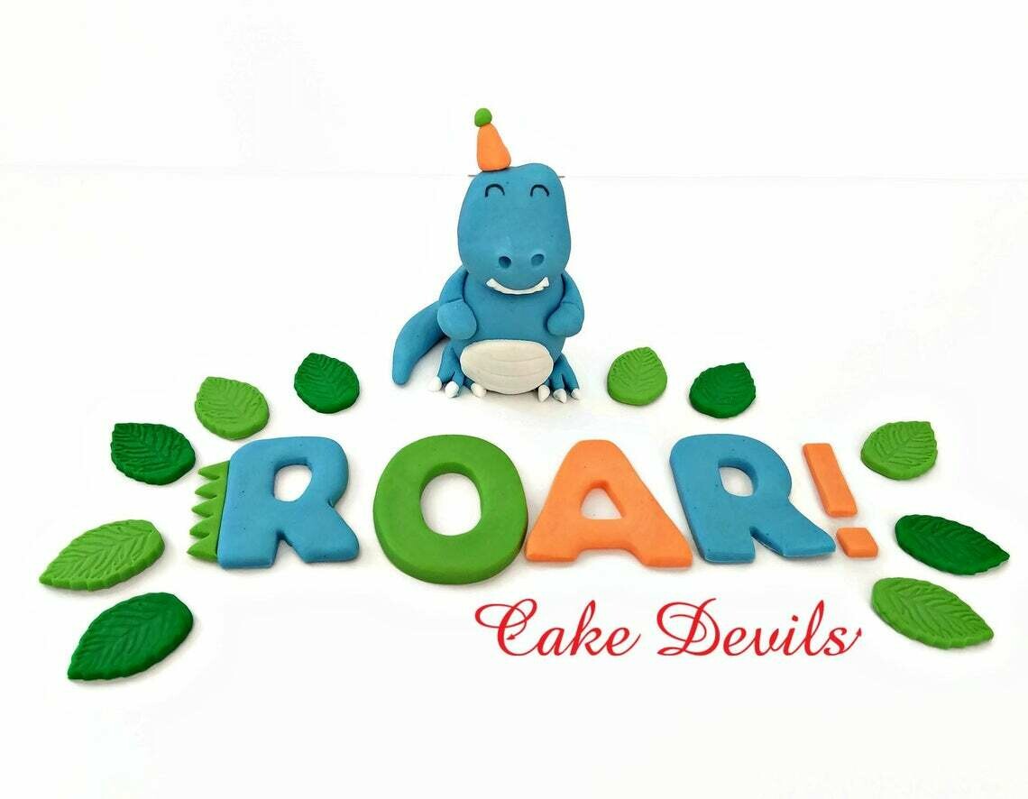 Party Animal Dinosaur Cake Topper, Birthday Cake Decorations, First birthday, 1st birthday, ROAR, RAWR, Fondant Letters, fondant dinosaur