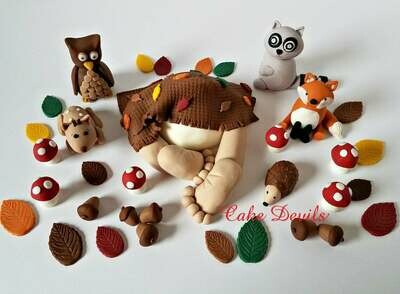 Woodland Creatures Mini Baby Butt Baby and Animals Baby Shower Cake Topper Kit