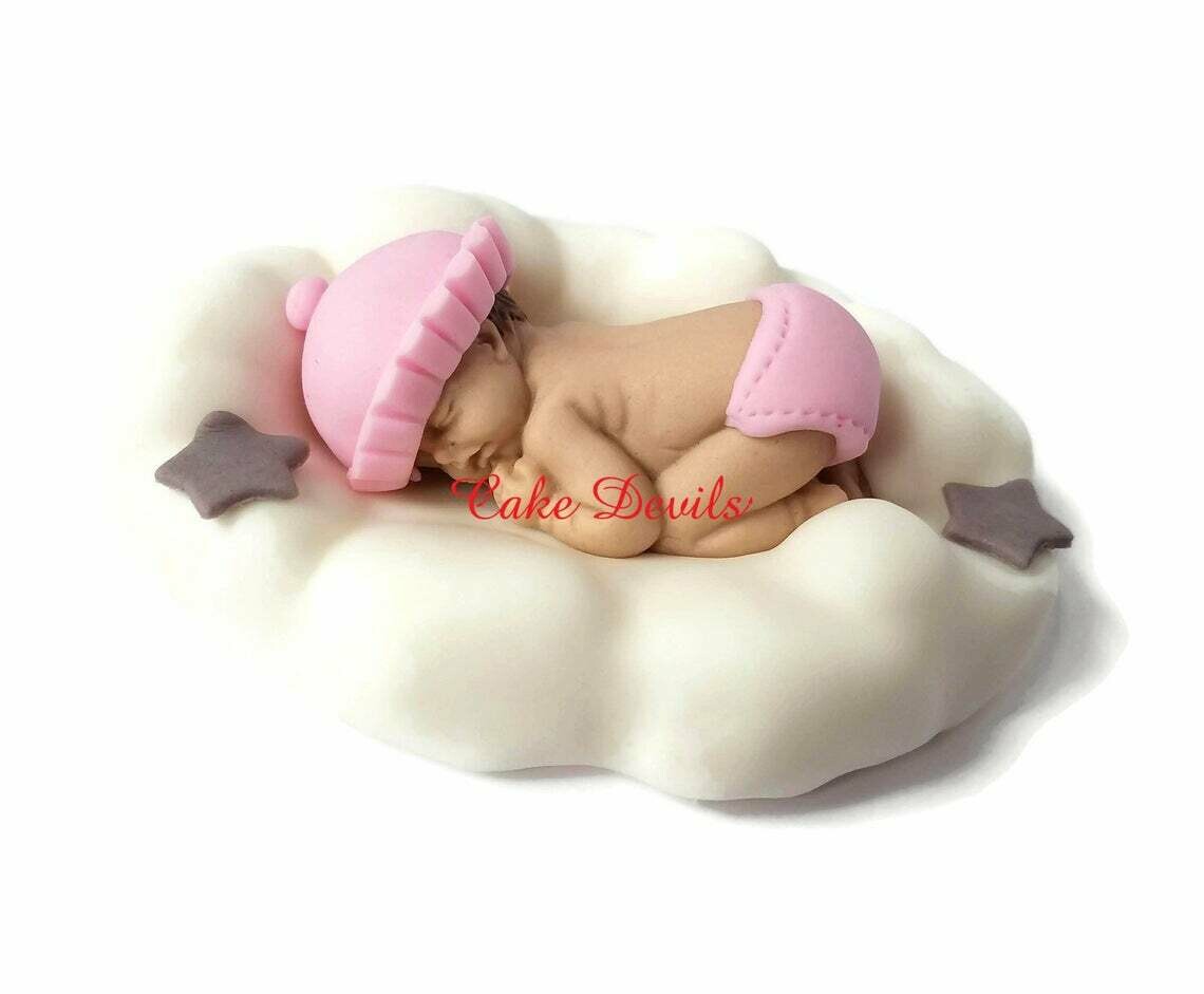 Fondant Baby Sleeping on a Cloud, Baby on Cloud Baby Shower Cake topper