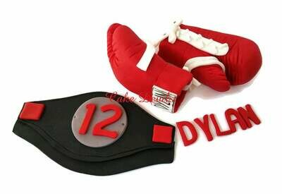 Boxing Gloves Cake Topper with Boxing Belt, fondant