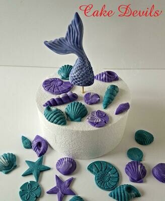 Mermaid Tail and Shells Fondant Cake Topper set
