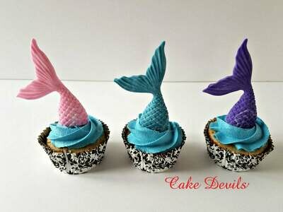 Mermaid Tail Fondant Cupcake Toppers, Fondant Mermaid Tails, Under the Sea cake decoration
