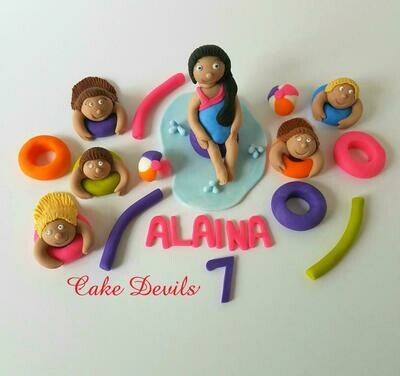 Pool Party Swimmers Cake Topper Kit with Girl or Boy in Float, Fondant