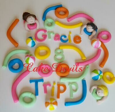 Pool Party Cake Topper Kit - Fondant, Handmade Edible, Beach ball cake toppers, pool party cake decorations, swimming party