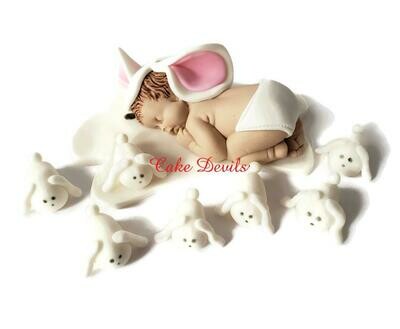 Fondant Bunny Baby Shower Cake Topper, Easter, Baby Bunny Rabbit