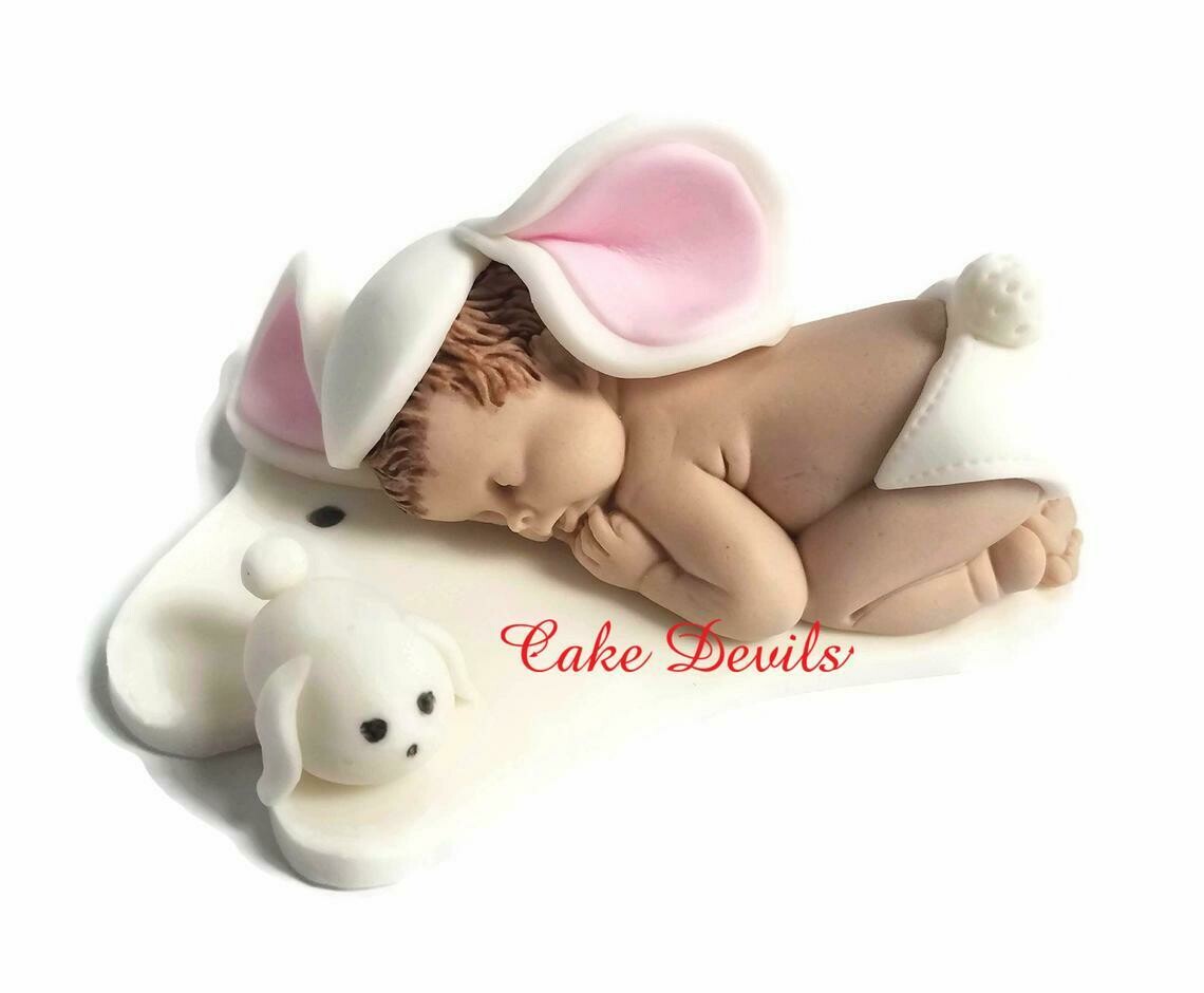 Fondant Bunny Baby Shower Cake Topper, Easter, Baby Bunny Rabbit