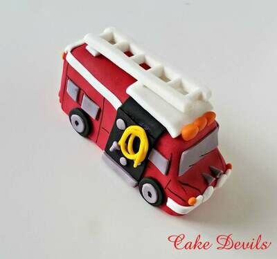 Fire Truck Cake Topper, Fondant, Handmade Edible Firetruck cake decorations