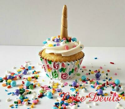 Gold Fondant Unicorn Horn Cupcake Toppers and Unicorn Sprinkles