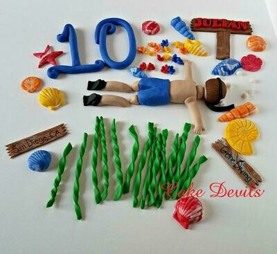 Snorkel themed fondant Cake Topper Kit of Swimmer Cake Decorations, great for a Beach Party or Pool Party