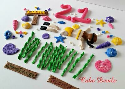 Snorkel themed fondant Cake Topper Kit of Swimmer Cake Decorations, great for a Beach Party or Pool Party