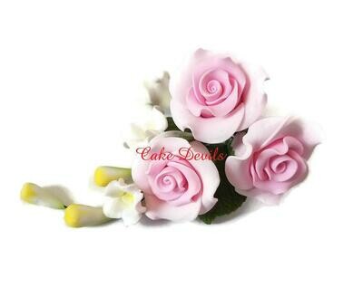 Fondant Roses Floral Wedding Cake Topper of Pink Gumpaste Rose Spray
