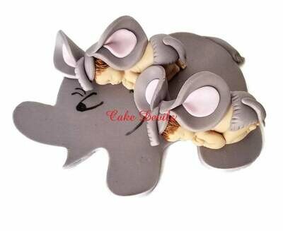 Fondant Elephant Baby Shower Cake Topper, Sleeping Baby dressed as an Elephant