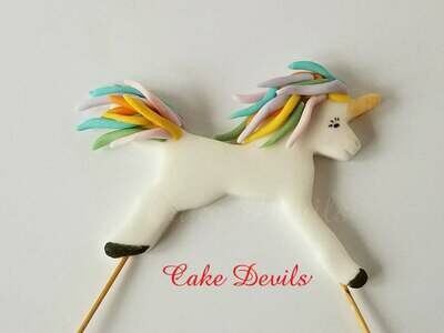 Small Unicorn Cake Topper, Standing Fondant Unicorn with Rainbow Hair