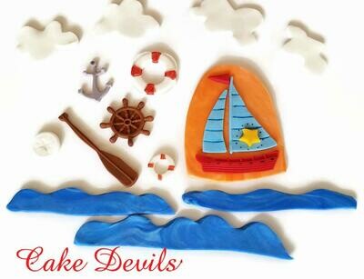 Sailboat Fondant Cake Topper Kit from the On The Go Fondant Toppers, Nautical Boat Cake Decorations