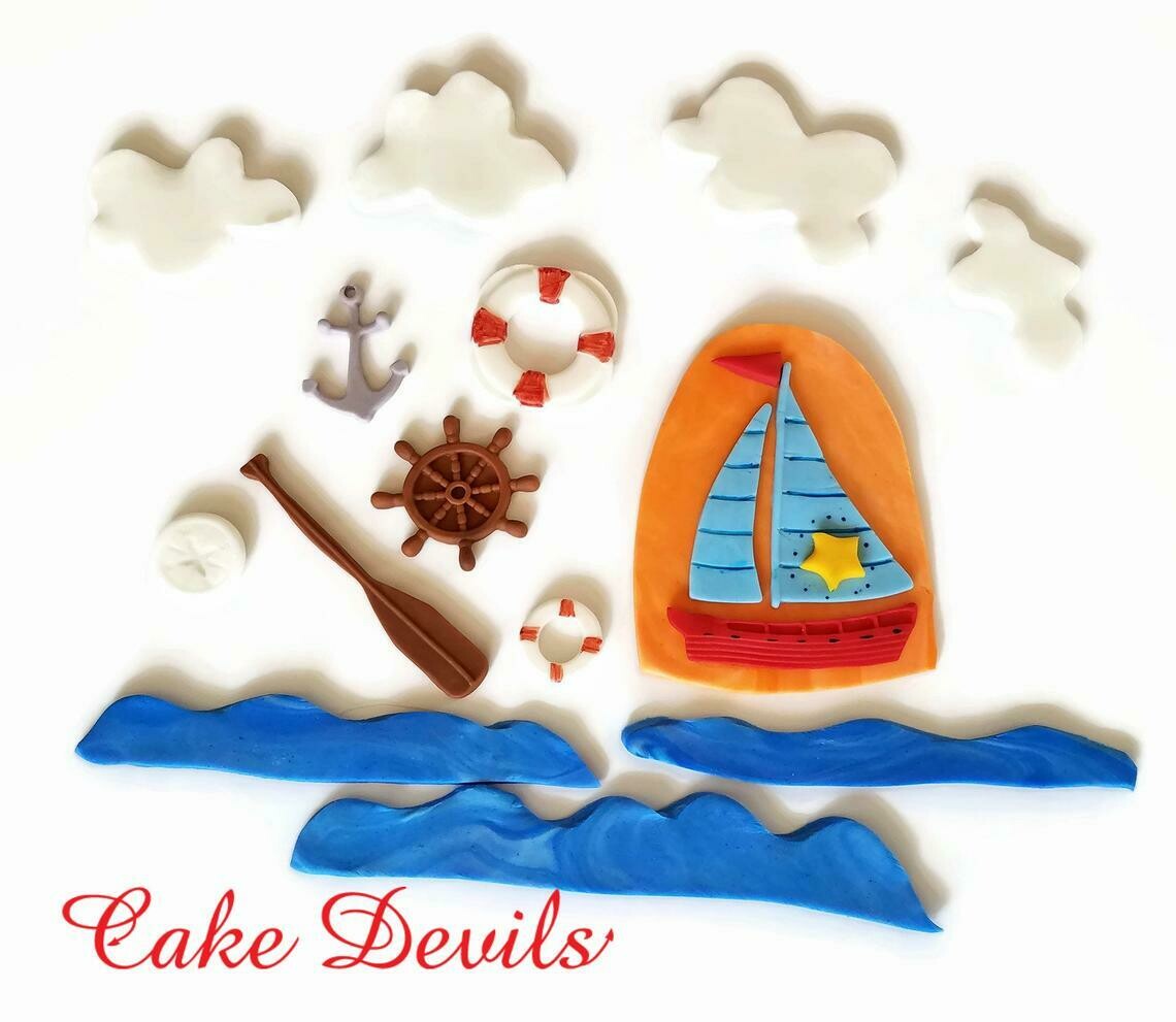 Sailboat Fondant Cake Topper Kit from the On The Go Fondant Toppers, Nautical Boat Cake Decorations