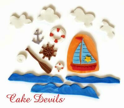 Sailboat Fondant Cake Topper Kit from the On The Go Fondant Toppers, Nautical Boat Cake Decorations