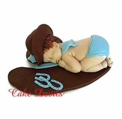 Cowboy Baby Fondant Cake Topper, Sleeping Baby Shower Cowboy